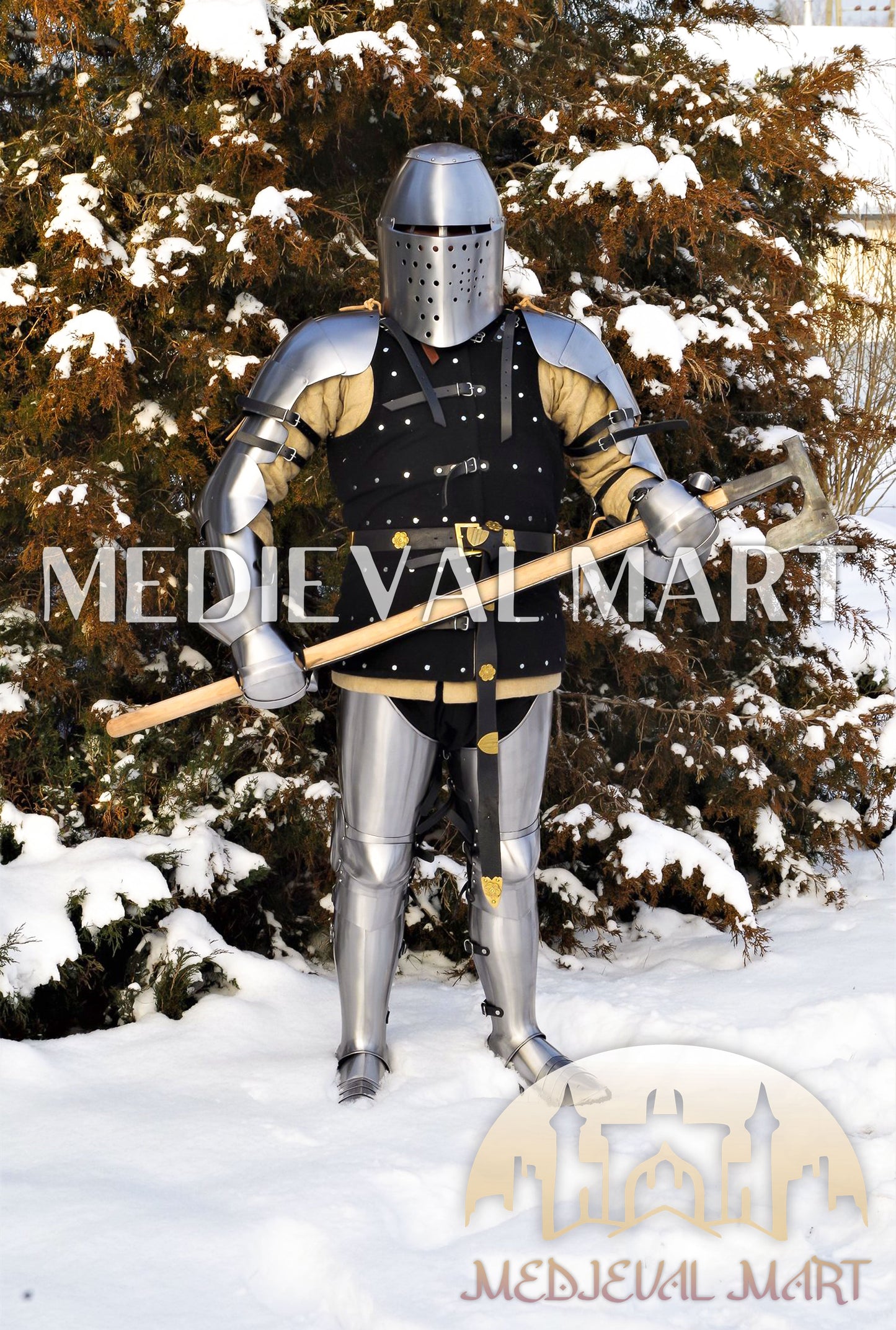MEDIEVALMART European Sport Buhurt Combat Hardened Steel Suit of Full Body Costume W/H Viking Axe & Titanium Brigandine