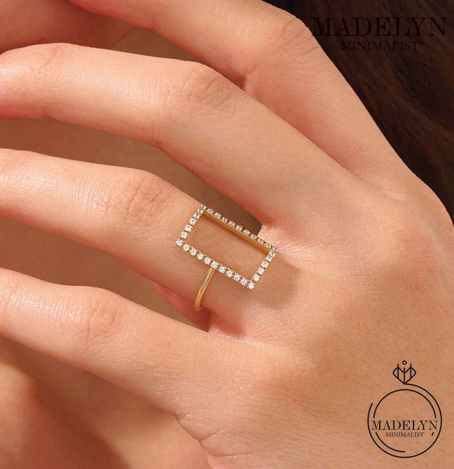 MADELYN MINIMALIST 14k Solid Gold Rectangle, Statement Ring Unique Geometric Ring for Women | Gift For Girlfriend or Her