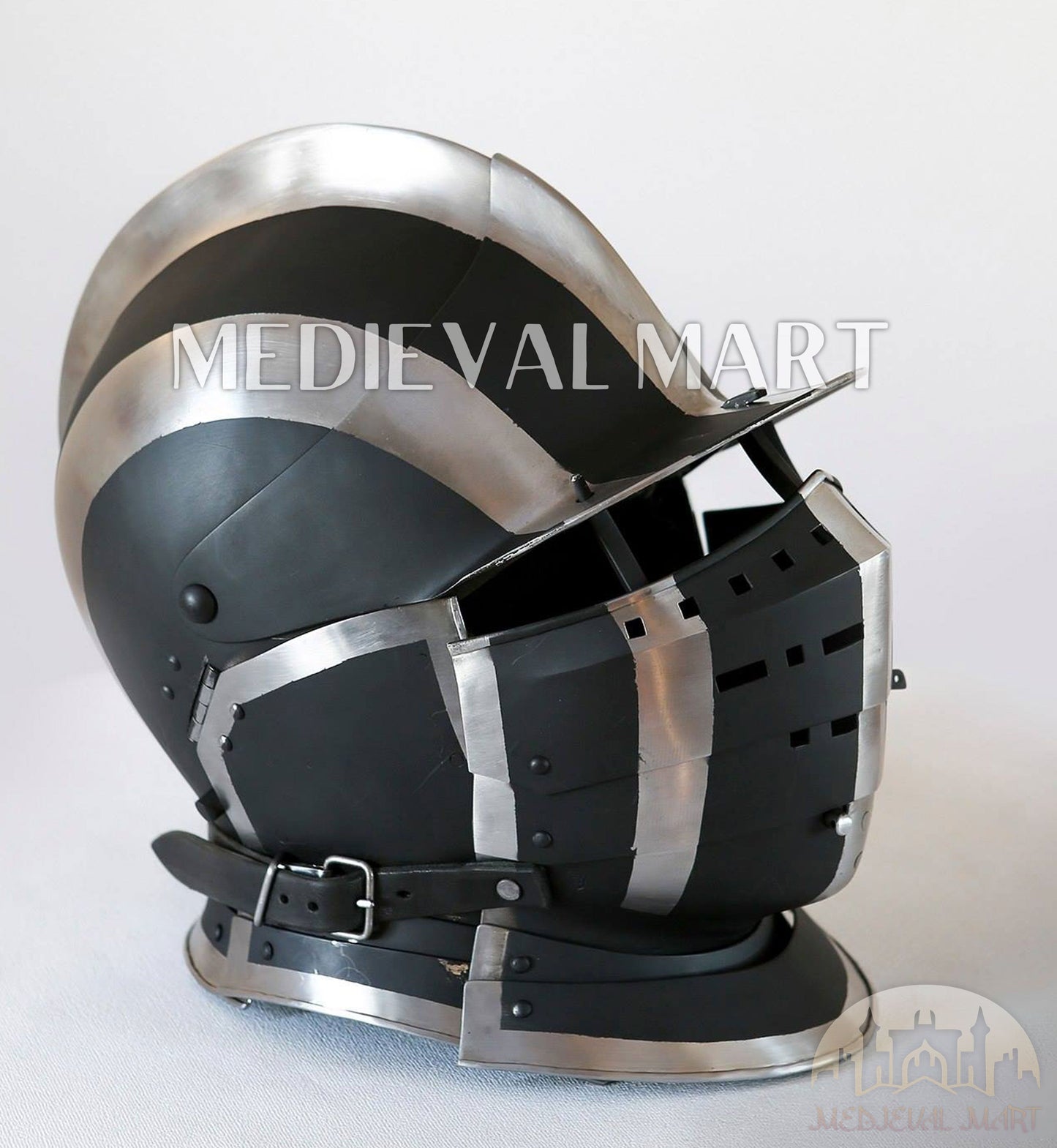 MEDIEVALMART Medieval Ancient Black and White Burgonet 2 Knight Helmet