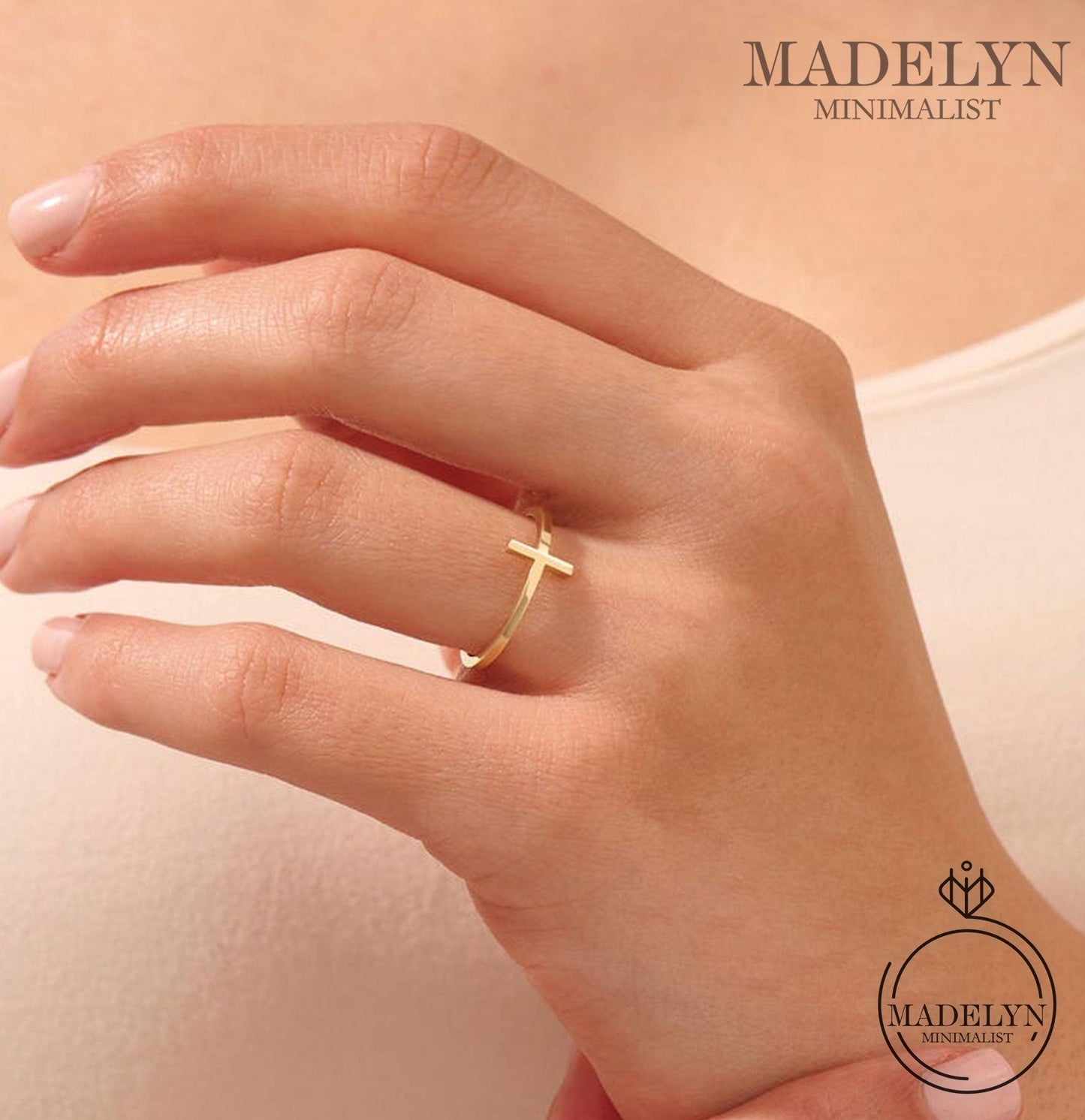 MADELYN MINIMALIST 14k Solid Gold Small Plain Cross Christian Ring, Minimalist Simple Faith Religious Ring | Gift For Mom