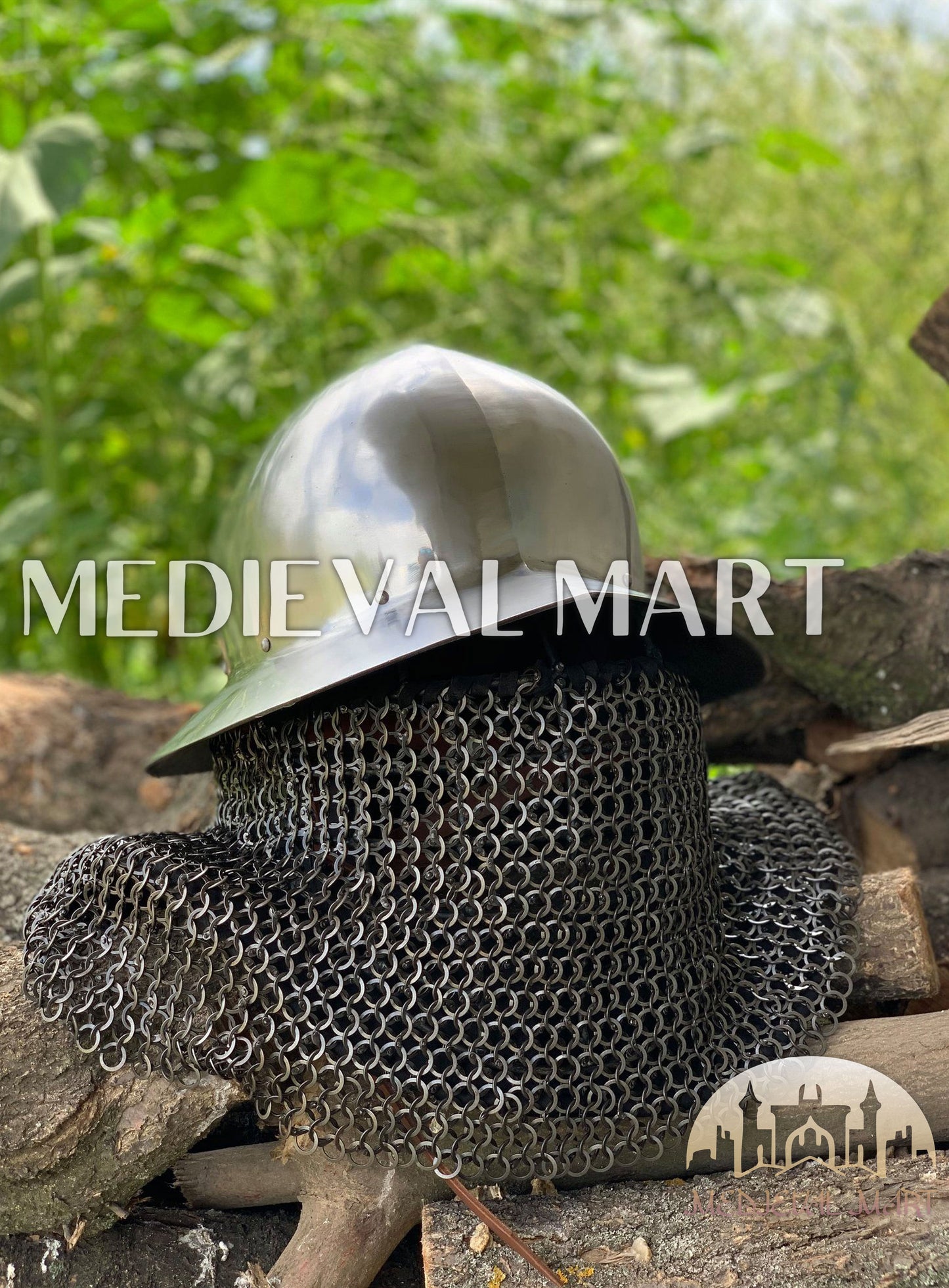 MEDIEVALMART Medieval Mens Celleta Kettle Helmet W/H Chainmail