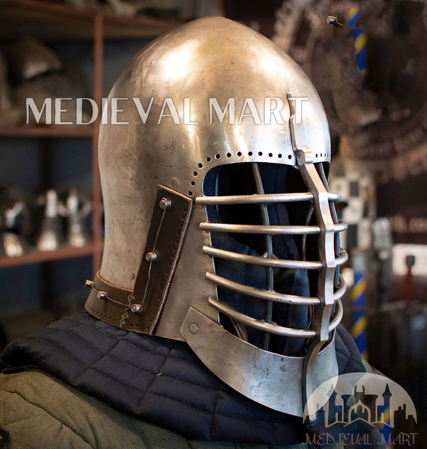 MEDIEVALMART Medieval Sport Fighter Wolf Ribs Full Face Superior Bar Grill Bascinet