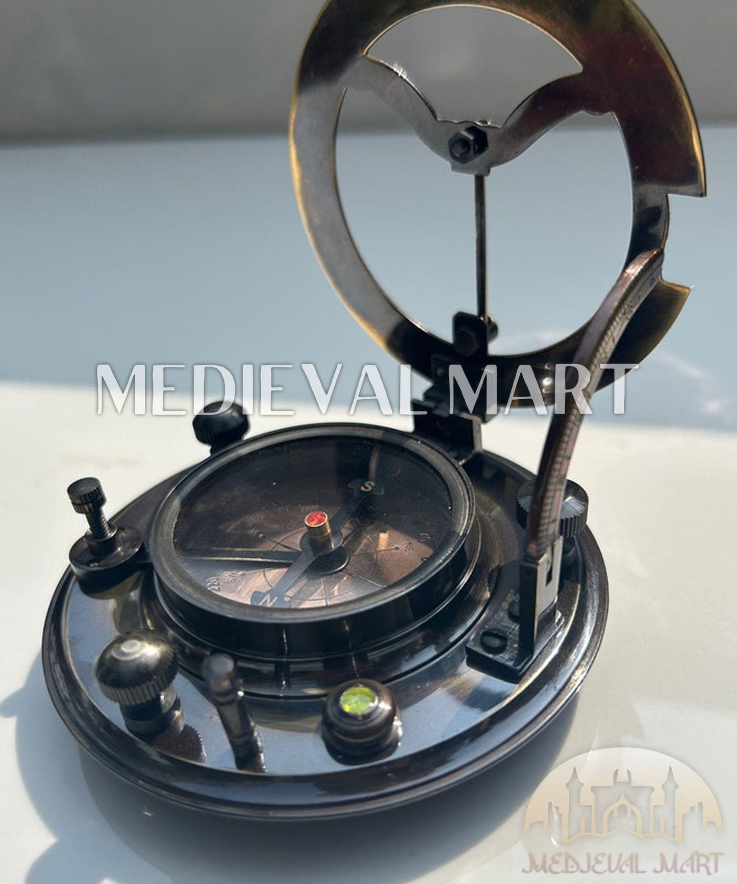 MEDIEVALMART Nautical Custom Engrave Sundial Working Compass Antique Black Finish | Gift For Dad & Mom