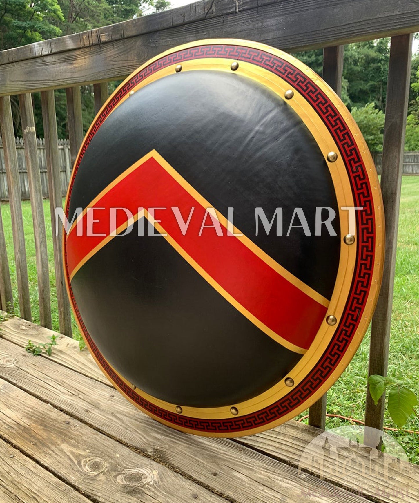 MEDIEVALMART Iconic Sparta Odyssey Ancient Greek Hoplite Battleworn Metal/Brass Shield | Gifts For Dad