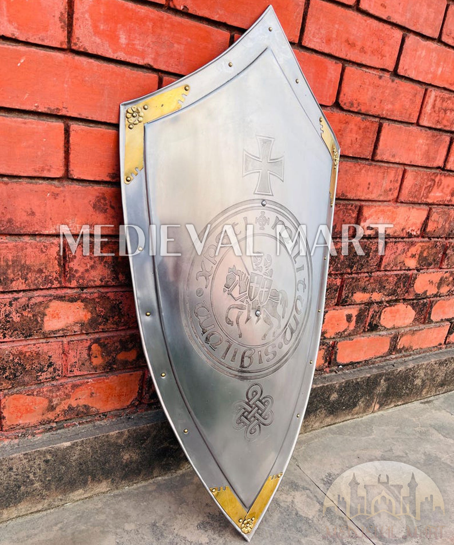 MEDIEVALMART Medieval Crusader Metal Knight Templar Shield Silver Finish | Gift for Halloween Day