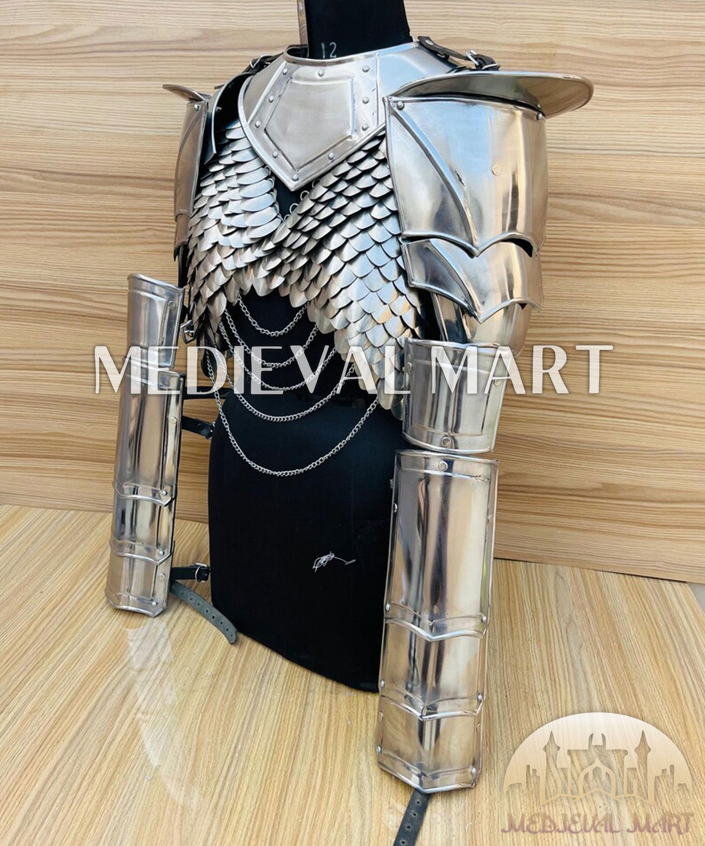 MEDIEVALMART (Velmora Siege) Women’s Armor With (Royal Raven) Bra + Pauldron & Bracer armor