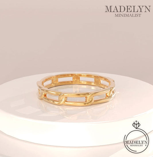 MADELYN MINIMALIST 14k Solid Gold Chained Modern Simple Marriage Ring | Gift for Her, Wife