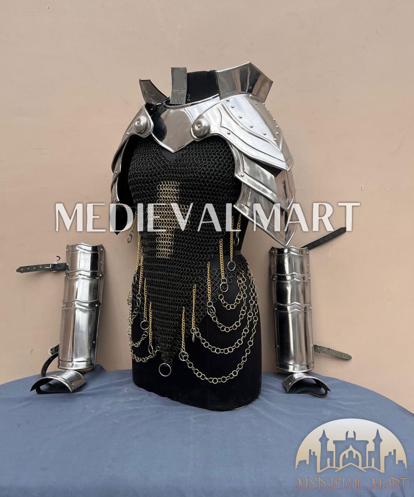 MEDIEVALMART (Isolara Dragonplate) Women’s Armor W/H Black (Dragonfang) Jesus Chainmail + Arms Armor