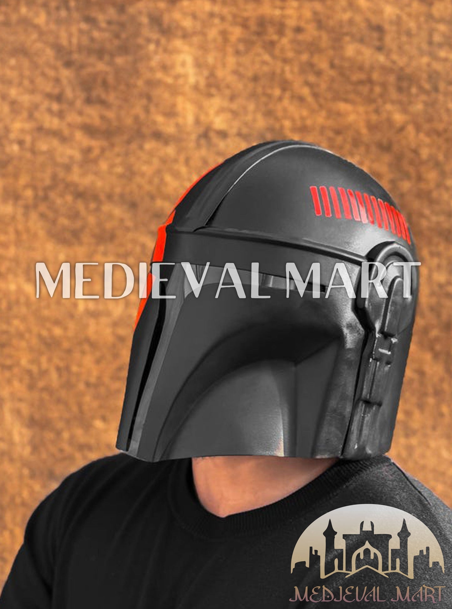 MEDIEVALMART "The Mandalorian" Din Djarin Red Finish Helmet W/H Free Stand | Star Wars Props
