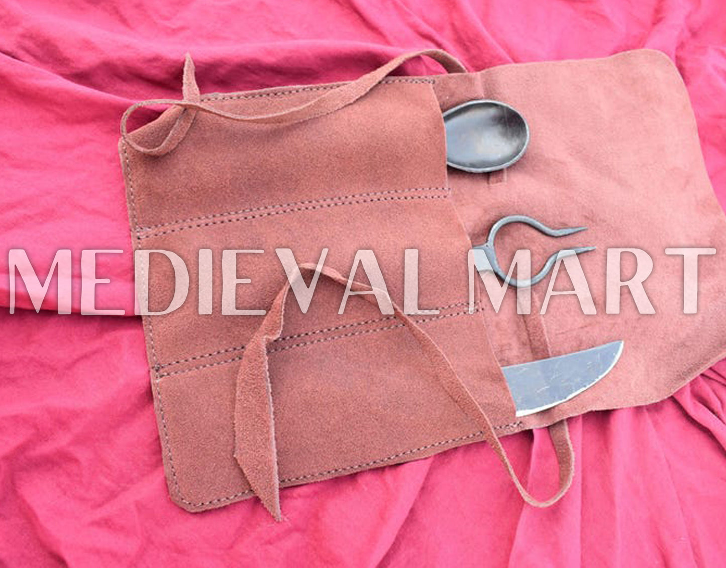 MEDIEVALMART Hand Forged Medieval Cutlery Set With Suede Leather Pouch
