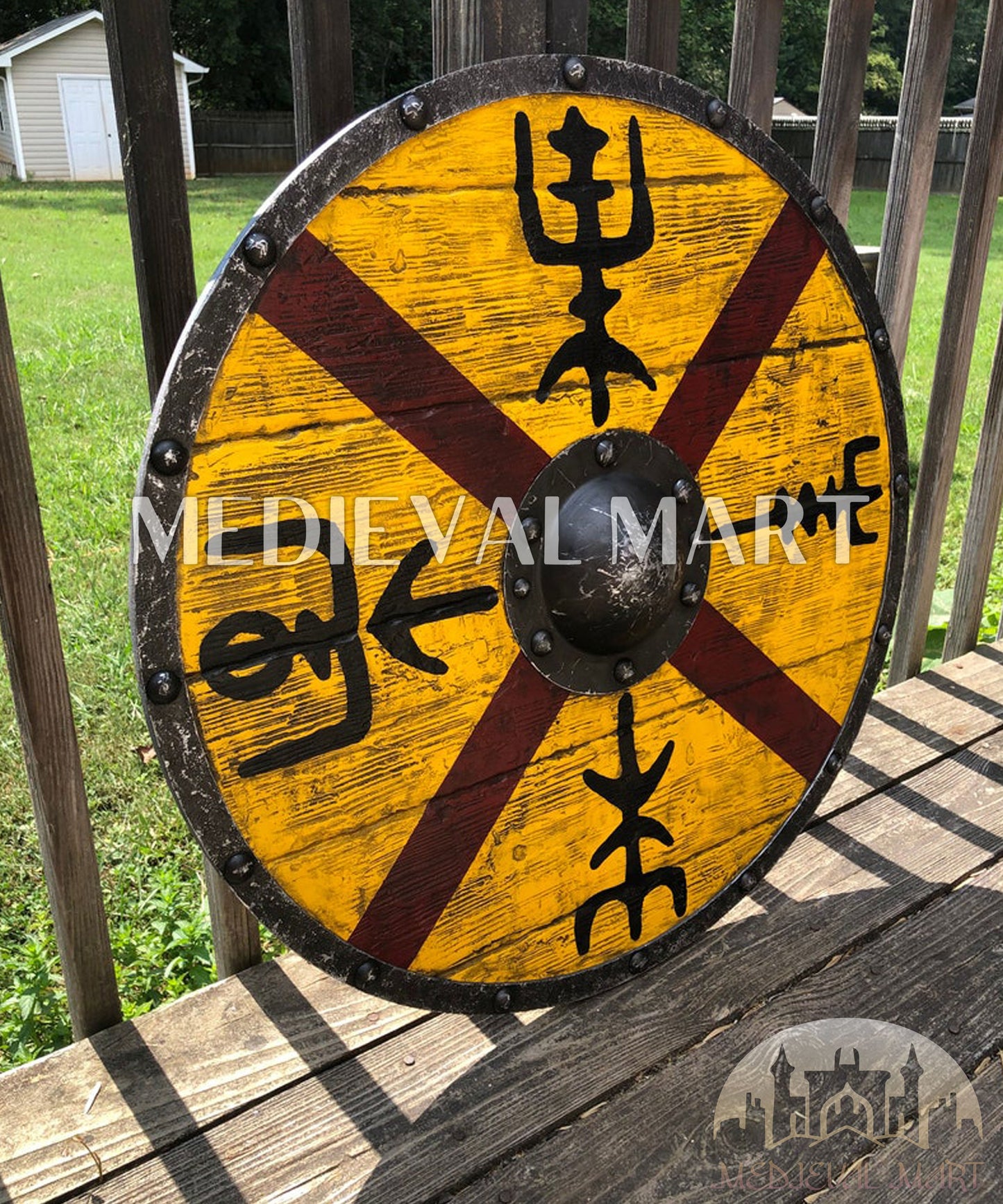 MEDIEVALMART Authentic King Finehair Viking Battleworn Wooden Shield | Gifts For Dad