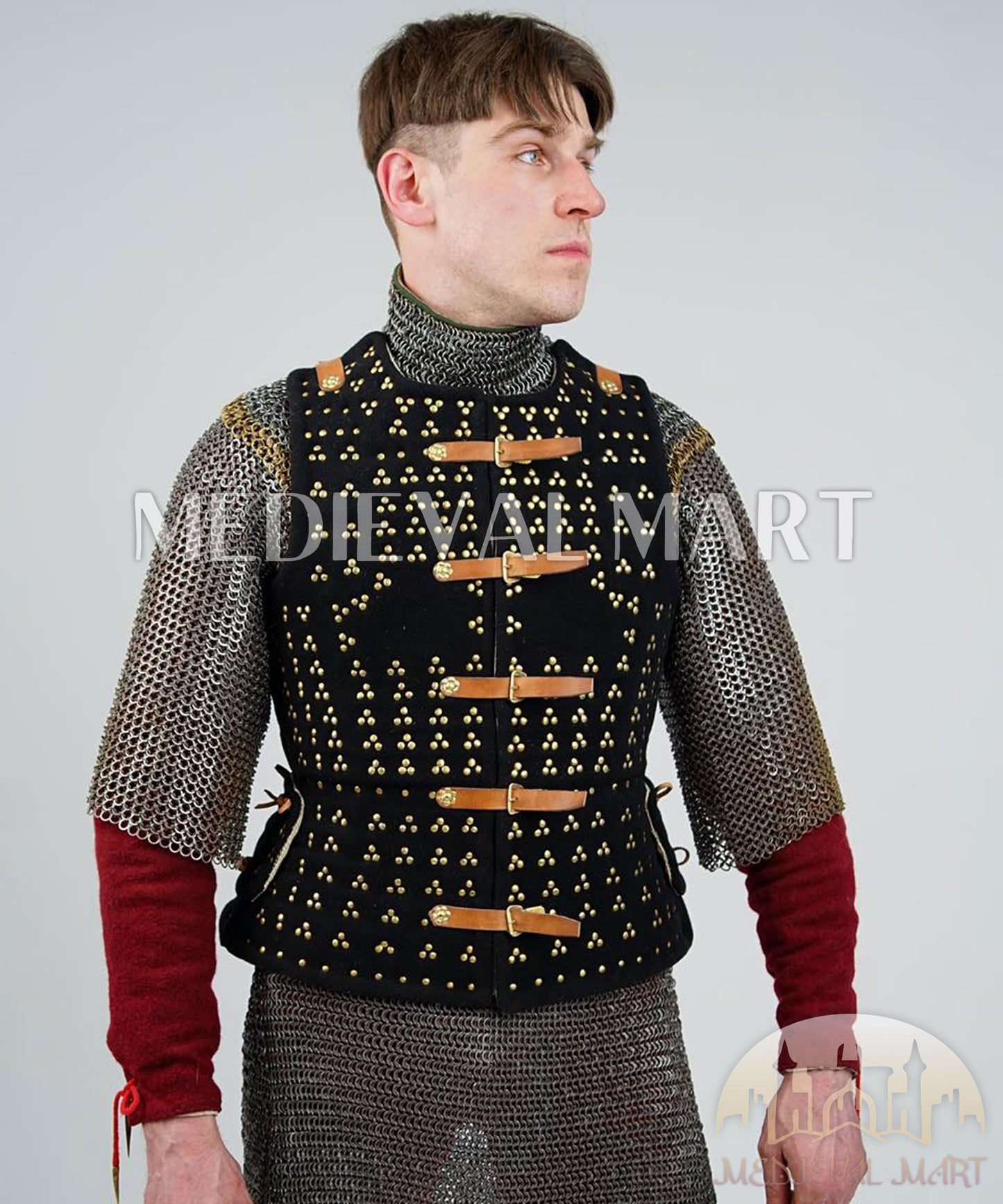 MEDIEVALMART Spanish Simplified Renaissance PREMIUM Black Brigandine Jacket Armor W/H Chainmail LAPR Armor Costume for Unisex or Cosplay