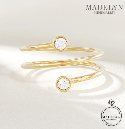 MADELYN MINIMALIST 10k Solid Gold Spiral Bezel Ring Dainty Wraparound Band | Gift For Mom