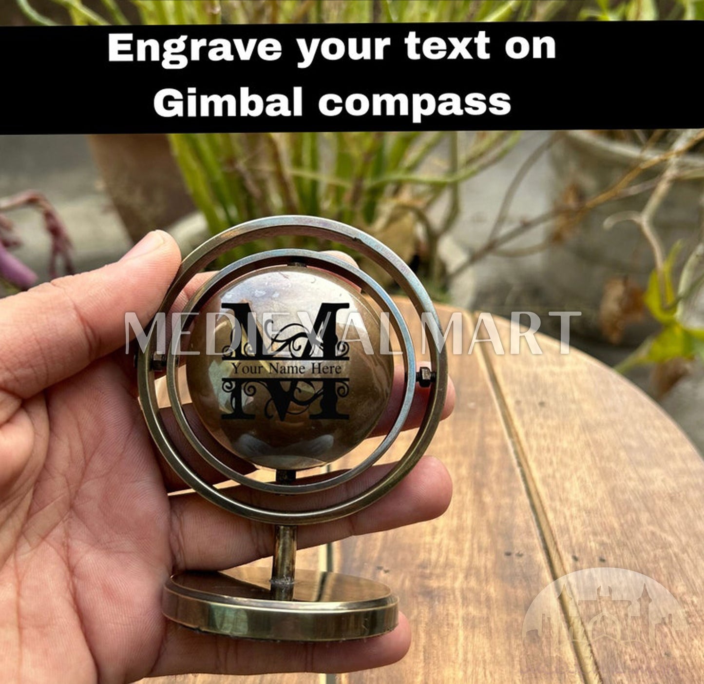 MEDIEVALMART Personalized Antique Gimbal Working Compass Antique Finish | Gift For Her & Him