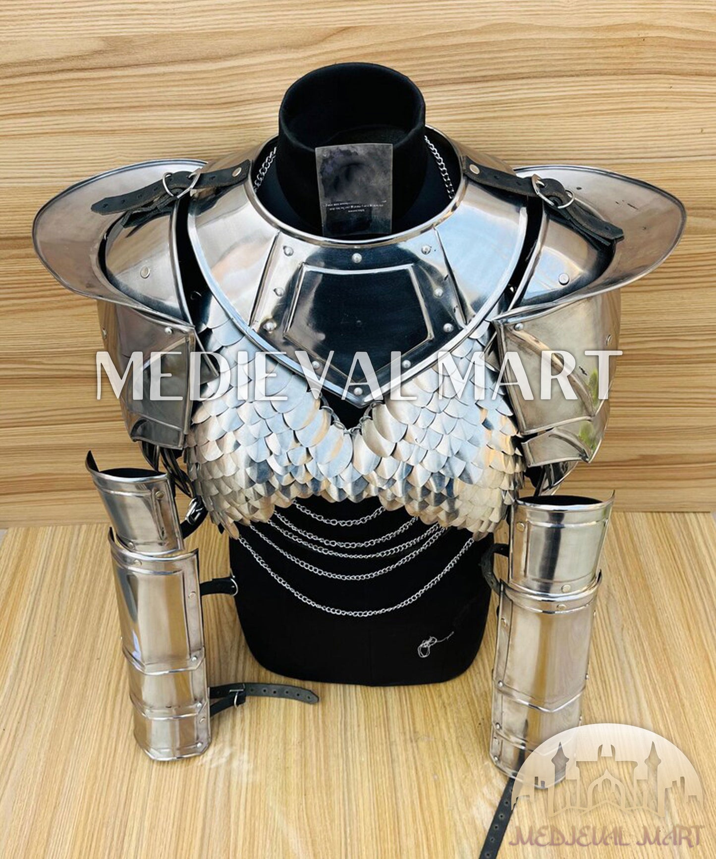 MEDIEVALMART (Velmora Siege) Women’s Armor With (Royal Raven) Bra + Pauldron & Bracer armor