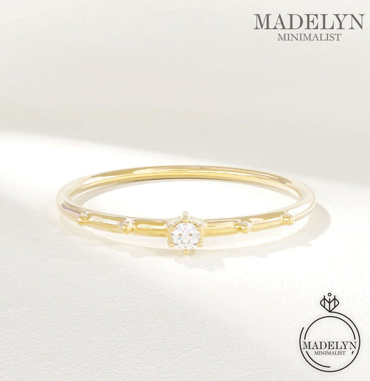 MADELYN MINIMALIST 14k Solid Gold Minimalist Dainty Solitaire Tiny Diamond Promise | Gift For Her, Mom