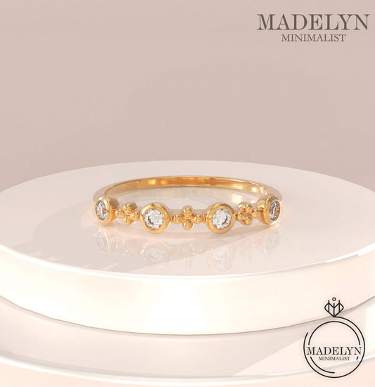 MADELYN MINIMALIST 14k Solid Gold Tiny Bezel Lab Diamond Cz Stacking Ring | Gift for Her