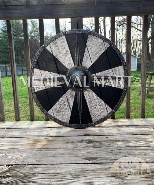 MEDIEVALMART Iconic Viking's Valhalla Black/gray Ivar the Boneless Iron Spikes Battle’s Viking Wooden Shield | Gifts For Dad