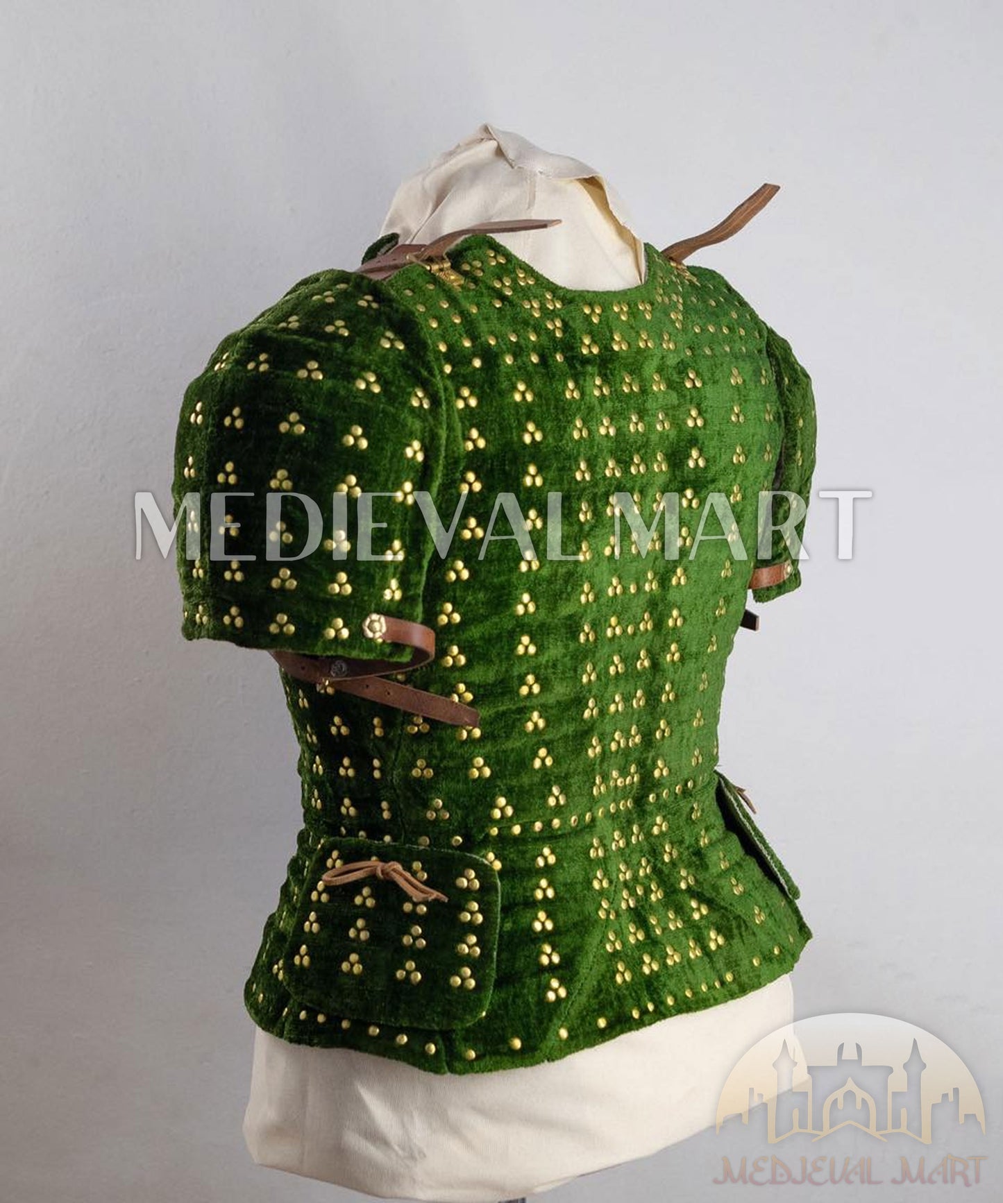MEDIEVALMART Medieval Spanish Renaissance PREMIUM Green Brigandine Jacket Armor W/H Brigandine Spaulders Best for Unisex For Halloween Dad