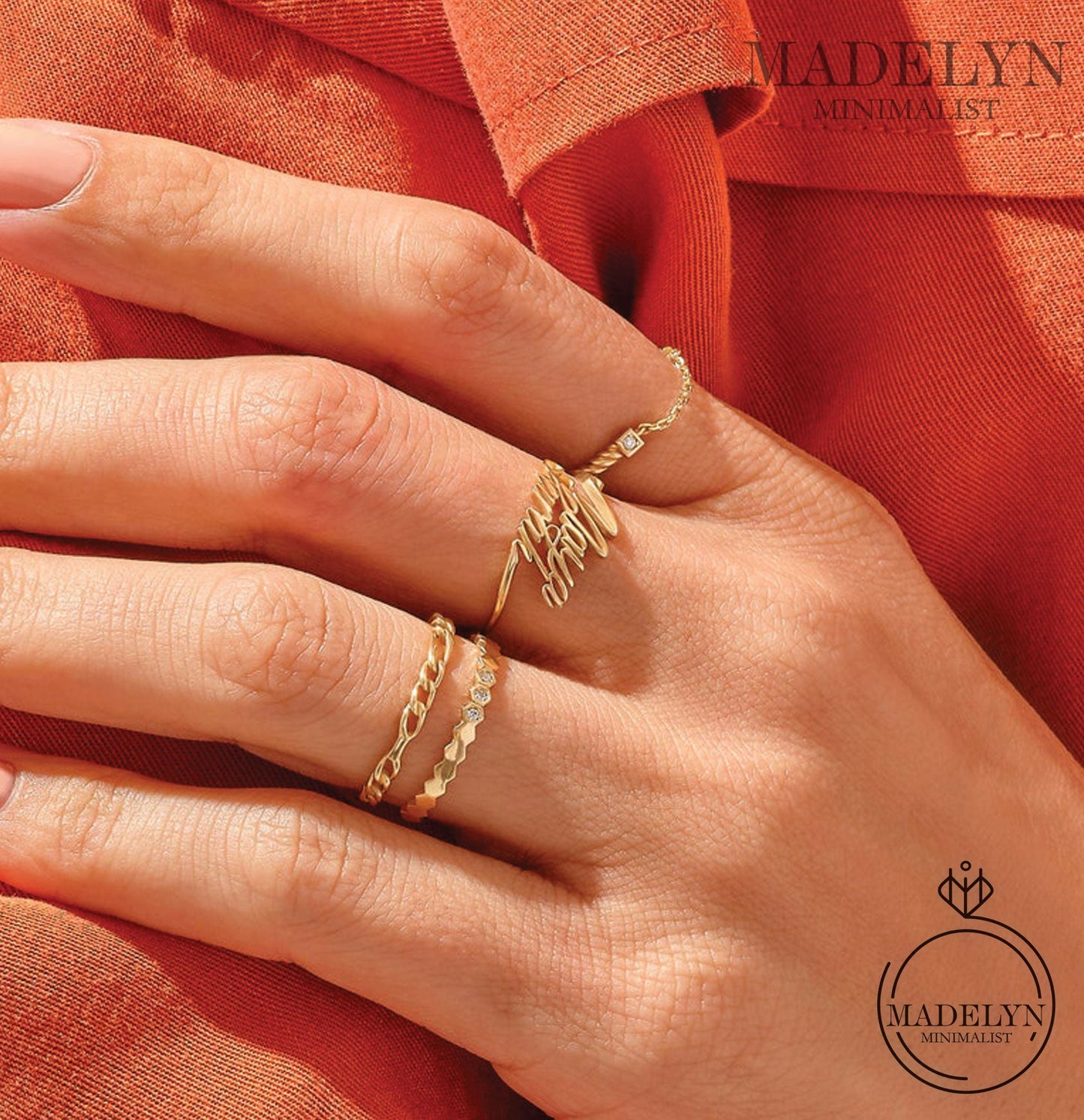 MADELYN MINIMALIST 14k Solid Minimalist Open Chain Link Twist Ring for Women, Dainty Stackable Ring | Gift For Valentine's day