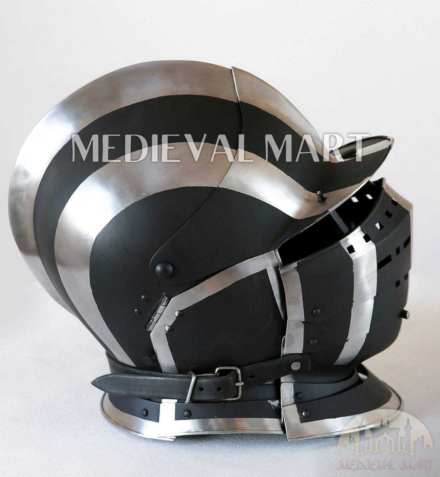MEDIEVALMART Medieval Ancient Black and White Burgonet 2 Knight Helmet