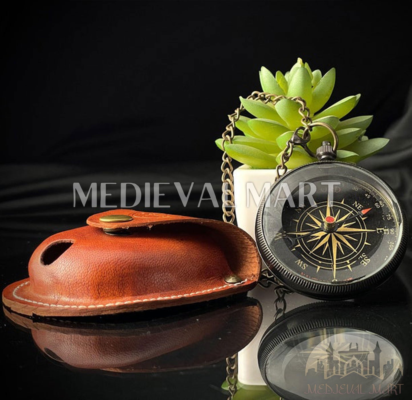 MEDIEVALMART Nautical Brass Vintage Custom Engrave Adventure Compass antique Black W/H Leather Case | Gift For Mom