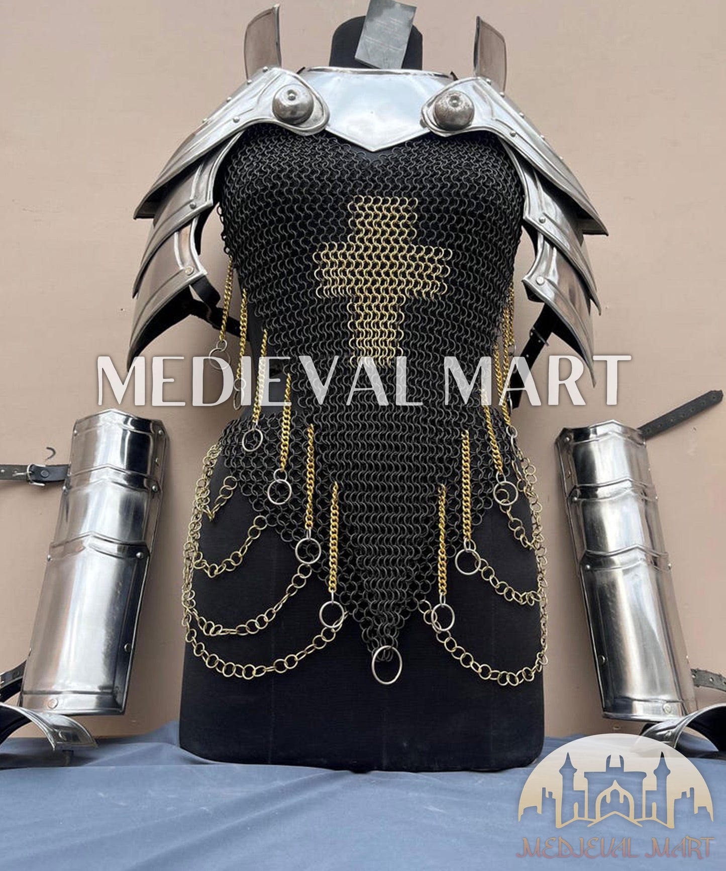 MEDIEVALMART (Isolara Dragonplate) Women’s Armor W/H Black (Dragonfang) Jesus Chainmail + Arms Armor