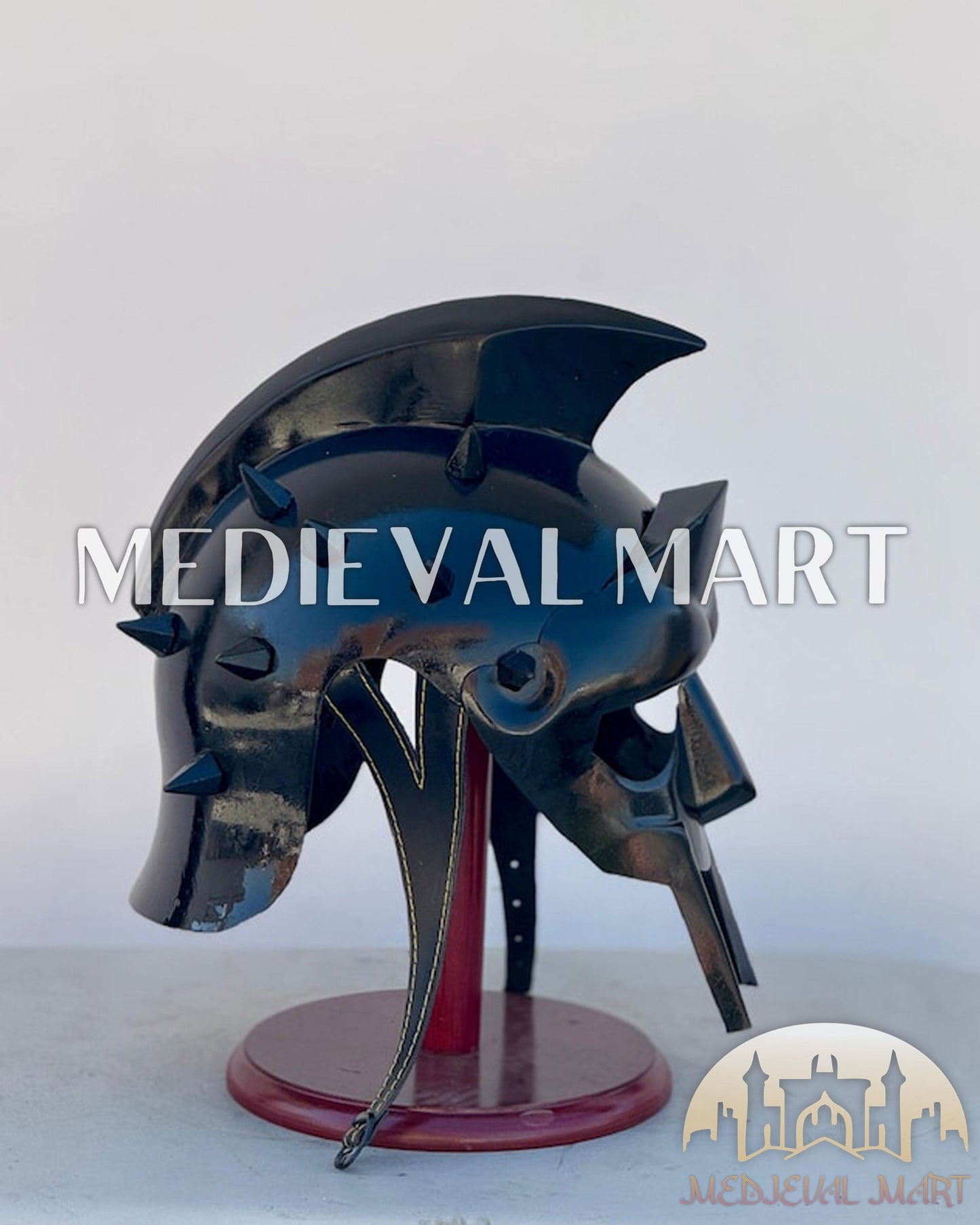 MEDIEVALMART "Gladiator" Black Knight Roman Soldier Helmet W/H Free Stand | LOTR Props