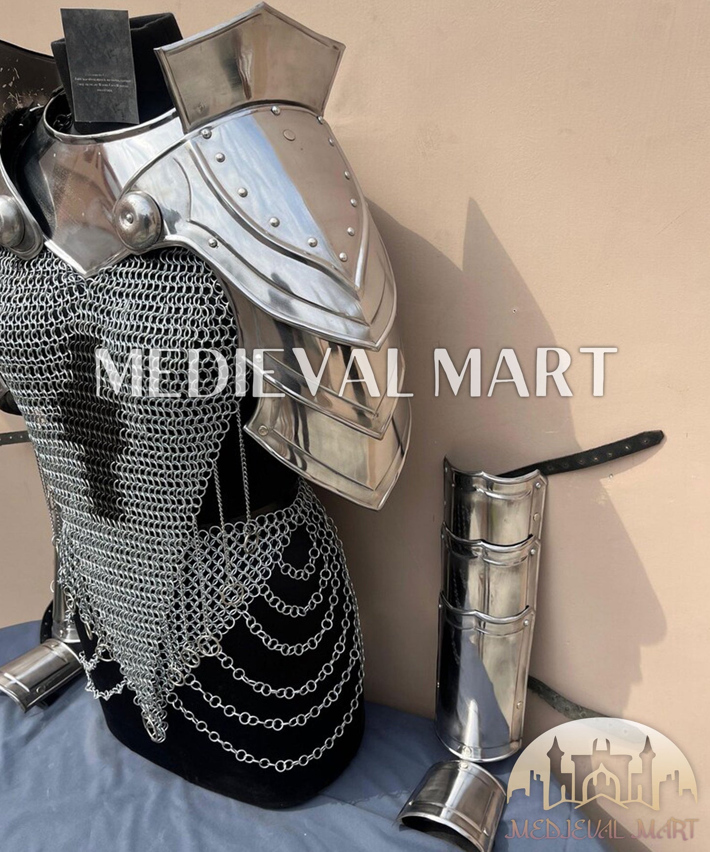 MEDIEVALMART (Isolara Dragonplate) Women’s Armor W/H Silver (Dragonfang) Jesus Chainmail + Arms Armor