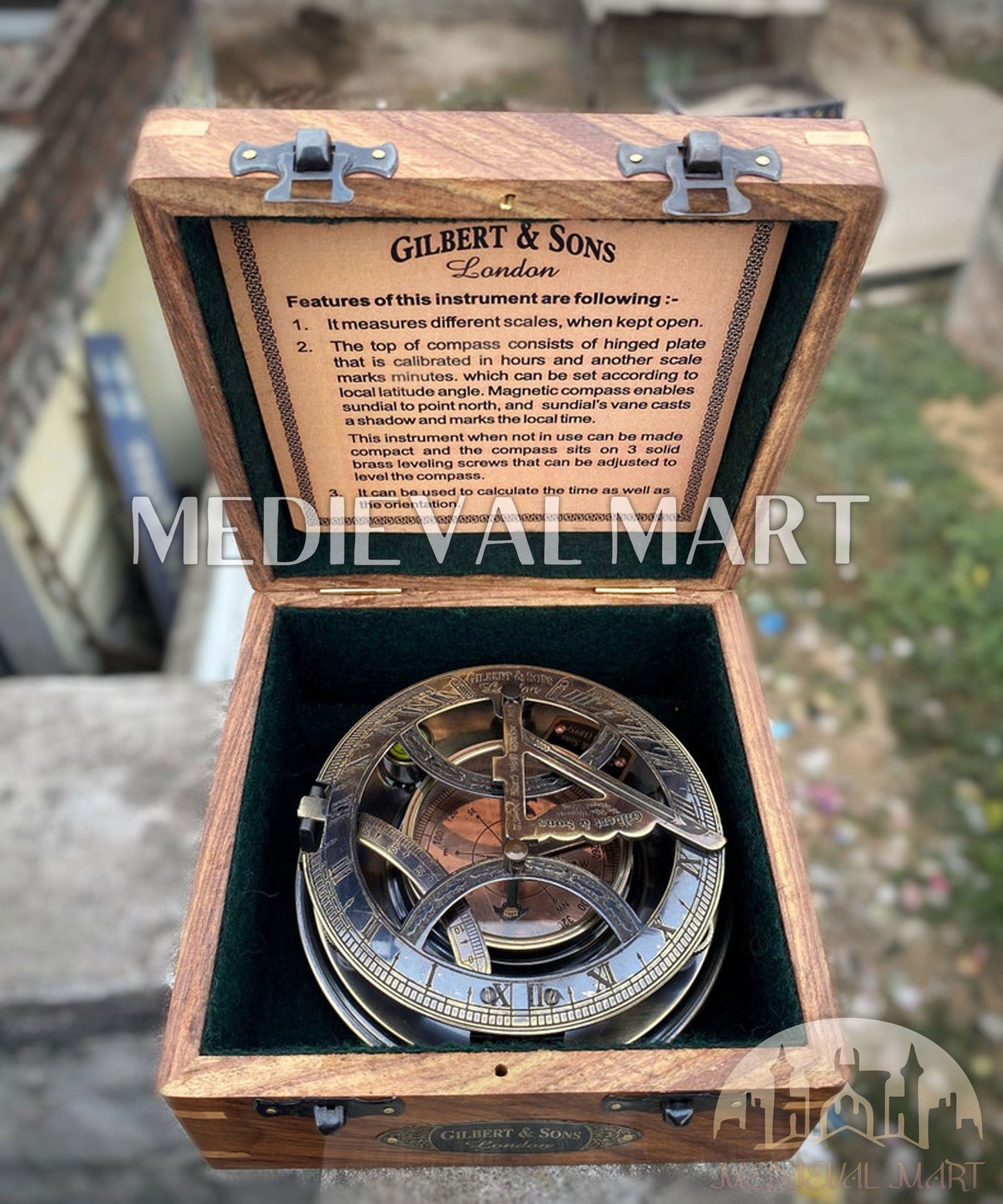 MEDIEVALMART “SolarVane” Antique Brass Sundial Compass (1895 Replica) W/H “VintageVault” Case | Nautical Gifts For Mom, Dad