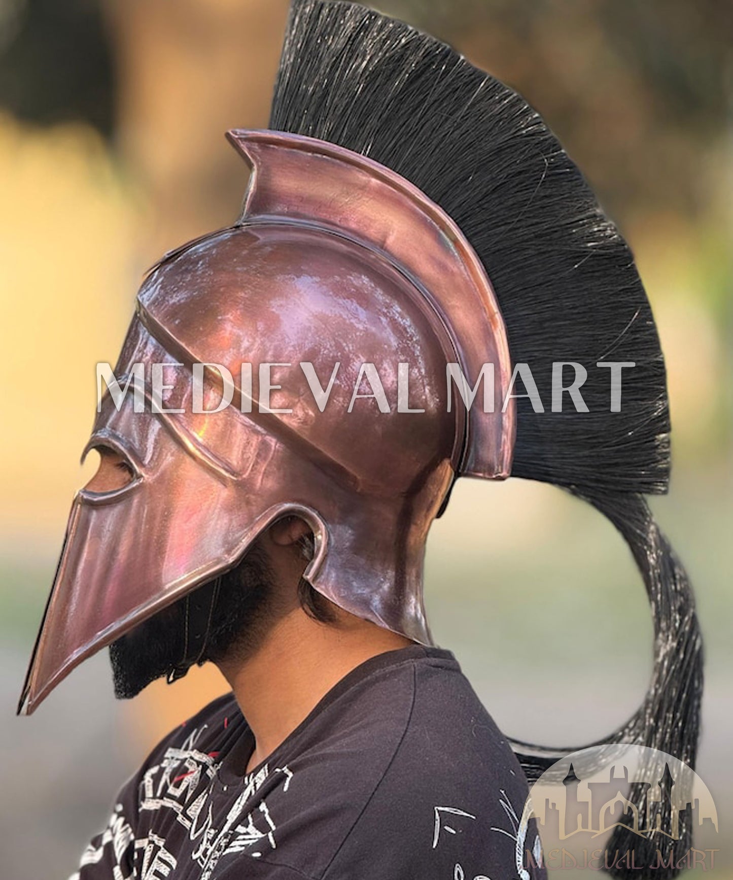 MEDIEVALMART "4th Cen BCE" Greek Hoplites Corinthian Bronze Finish Helmet W/H Free Stand | Greek Props