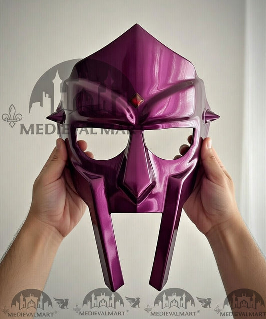MEDIEVALMART PREMIUM MF DOOM Mask Mad Villain Purple Finish Steel Face Armor
