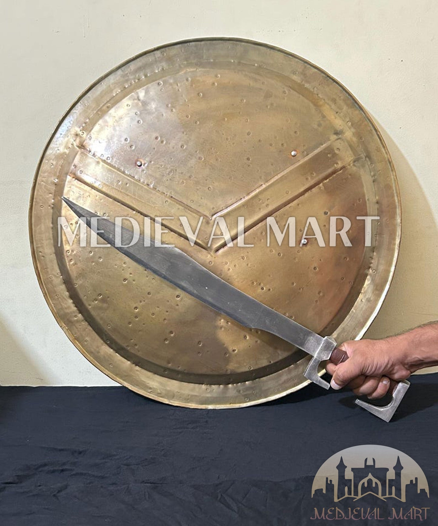 MEDIEVALMART 300 Movie Spartan Shield Replica ORG Finish W/H Sword | Gift for Dad