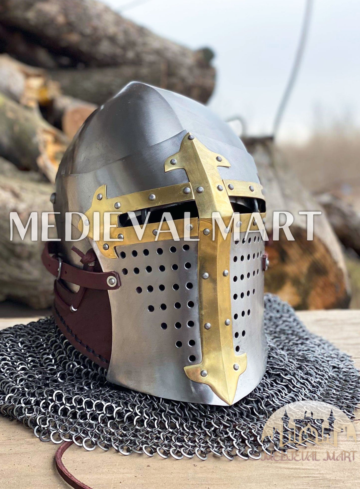 MEDIEVALMART Medieval European ROA Buhurt Knight Helmet W/H Gold Decoration