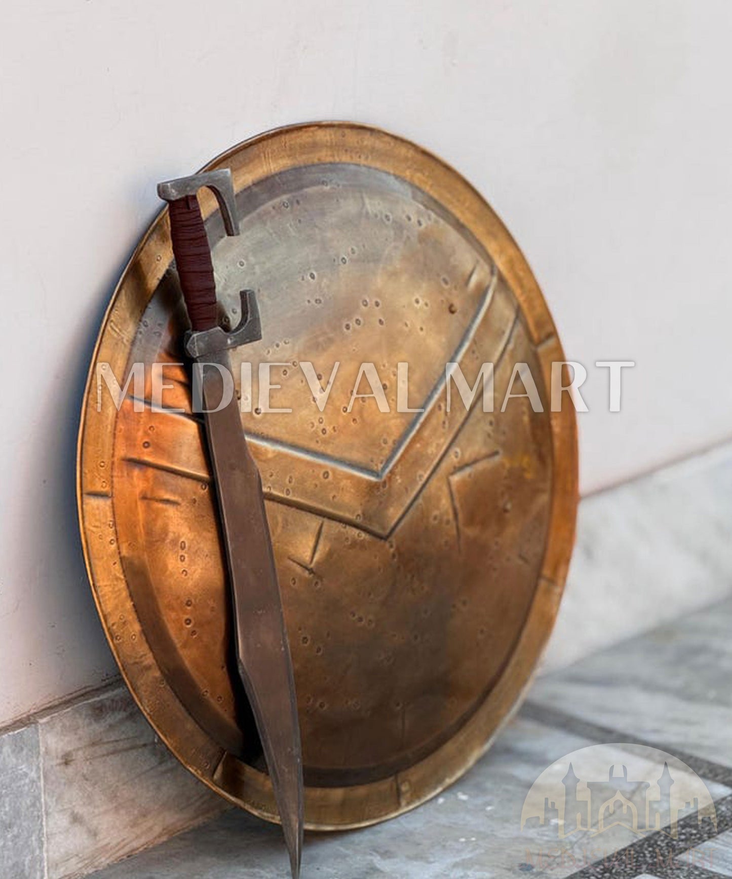 MEDIEVALMART "300 Movie" Spartan Round Shield W/H King Leonidas Sword - GIft for Halloween Day