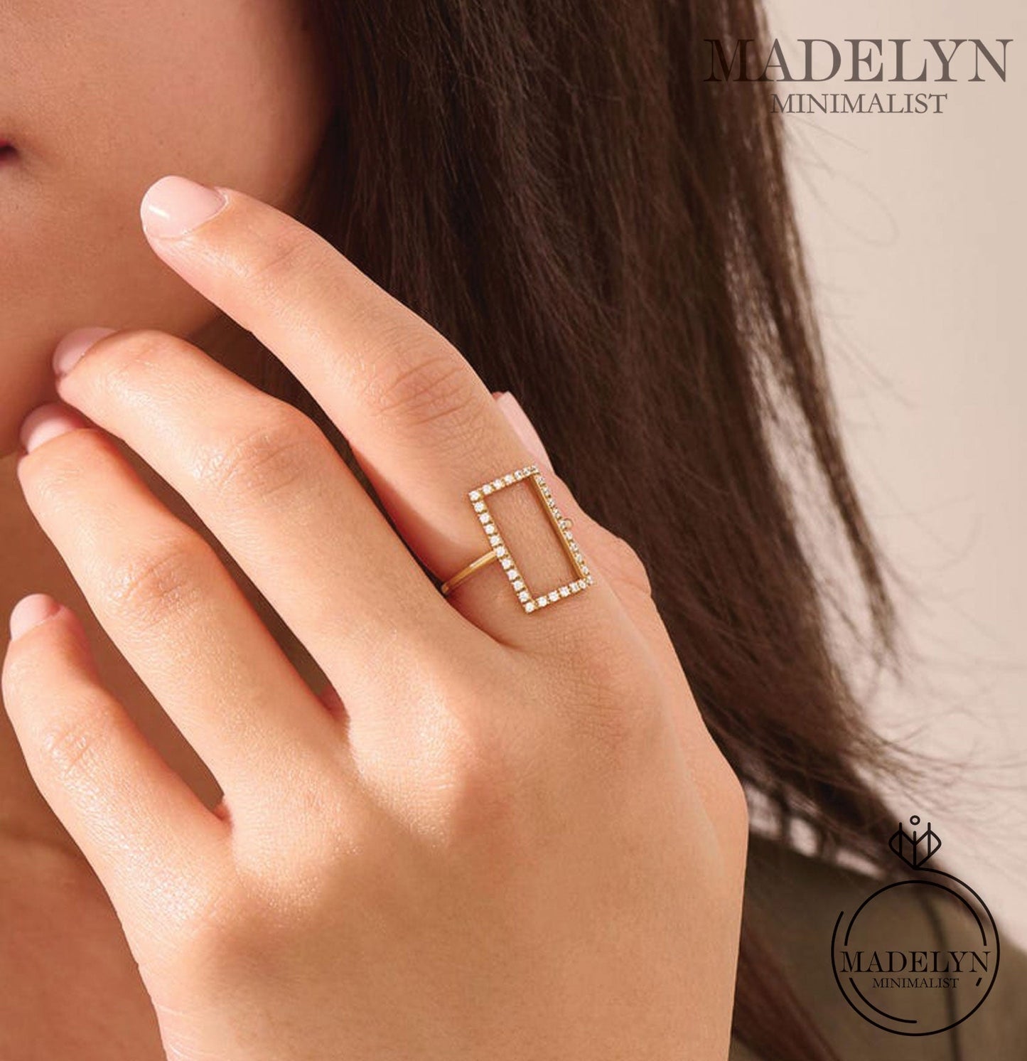 MADELYN MINIMALIST 14k Solid Gold Rectangle, Statement Ring Unique Geometric Ring for Women | Gift For Girlfriend or Her