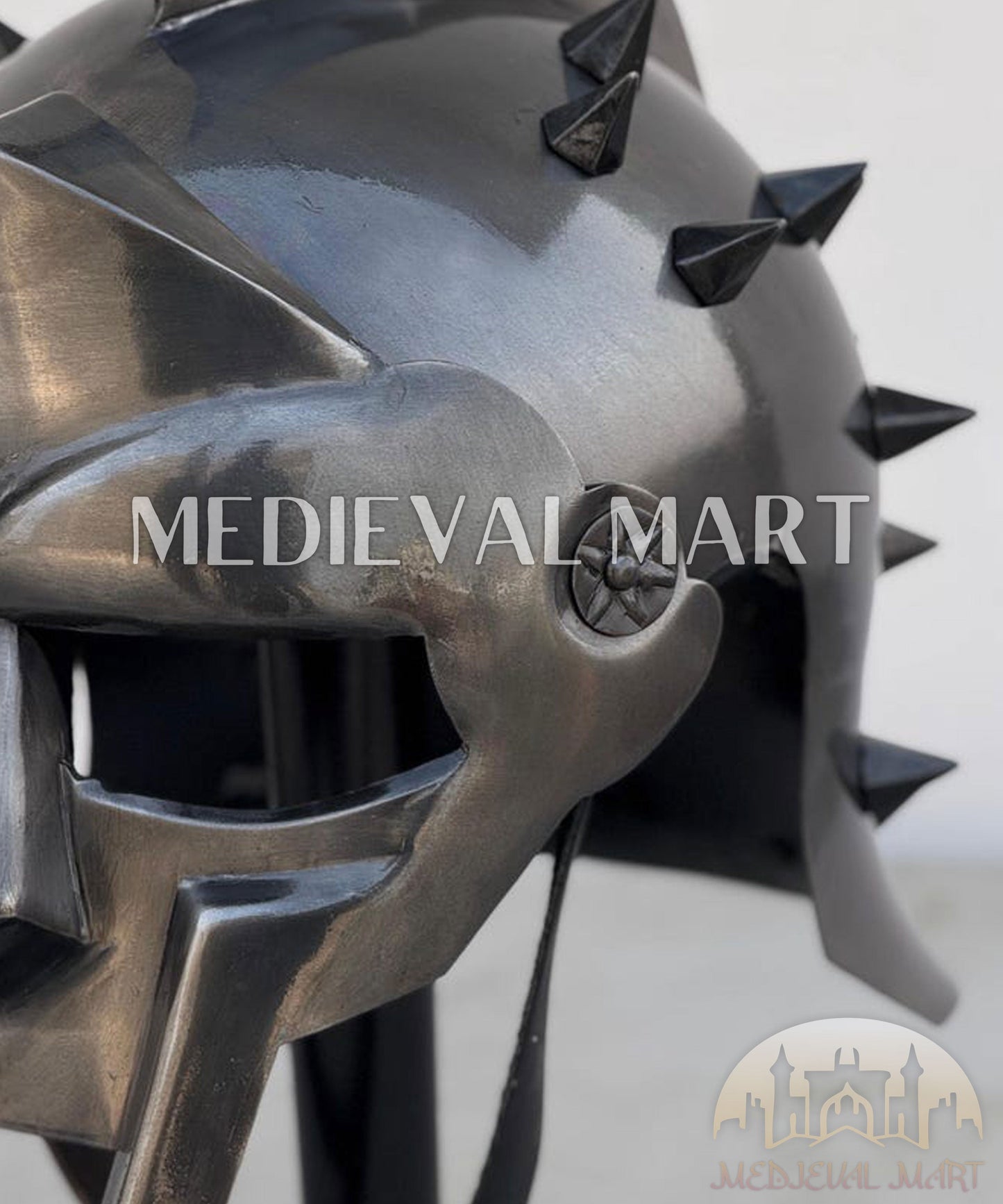MEDIEVALMART "Gladiator" Antique Black Knight Roman Soldier Helmet W/H Free Stand | Gladiator Props