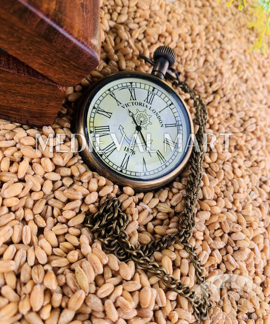 MEDIEVALMART Nautical Pirate Victorian Antique Locket Clock Bronze Finish W/H Gen-1 Wooden Case | Gift For Mom & Dad