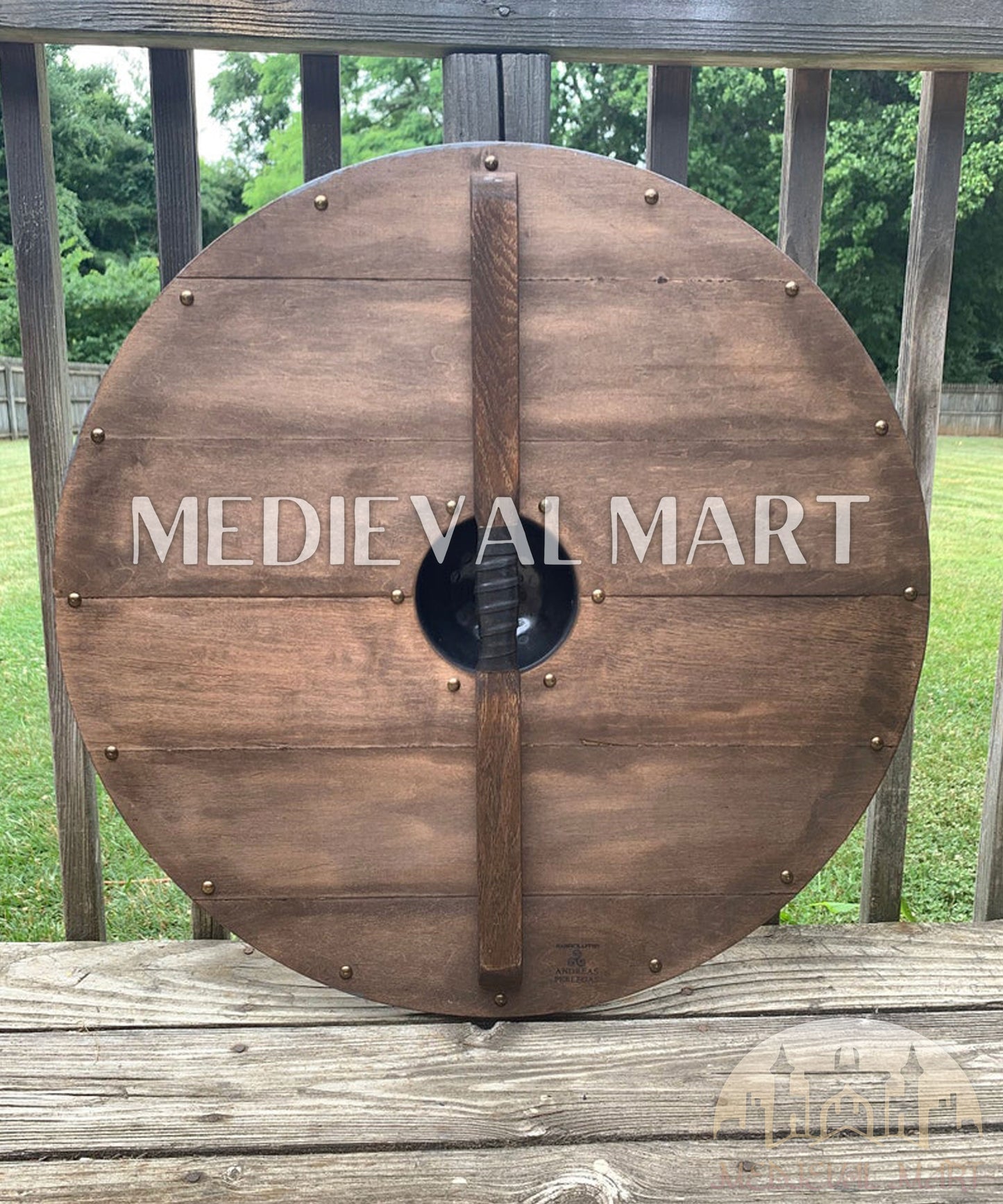 MEDIEVALMART Viking's Gray Ouroboros Iron Spikes Battleworn Viking Wooden Shield | Gifts For Dad