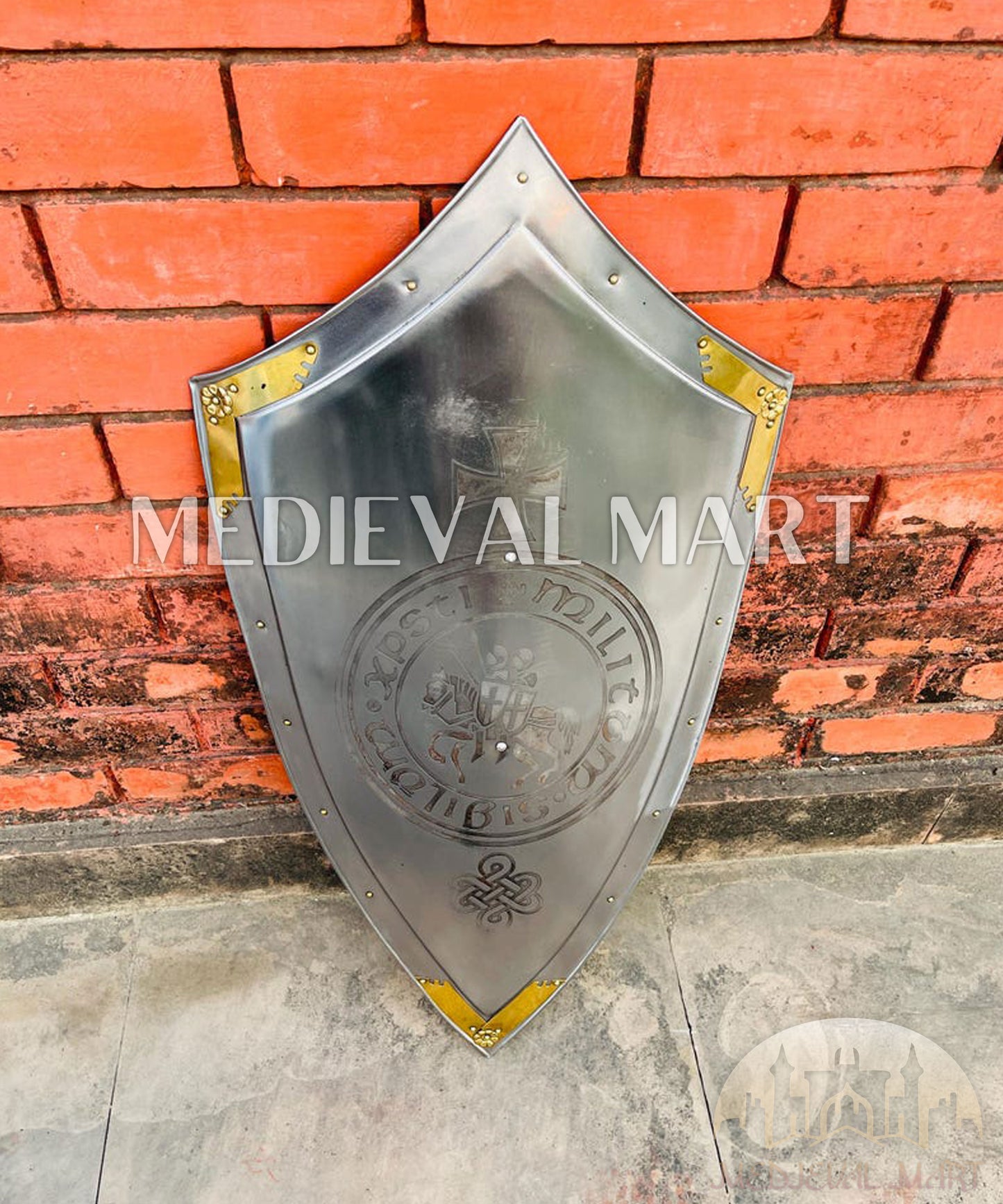 MEDIEVALMART Medieval Crusader Metal Knight Templar Shield Silver Finish | Gift for Halloween Day