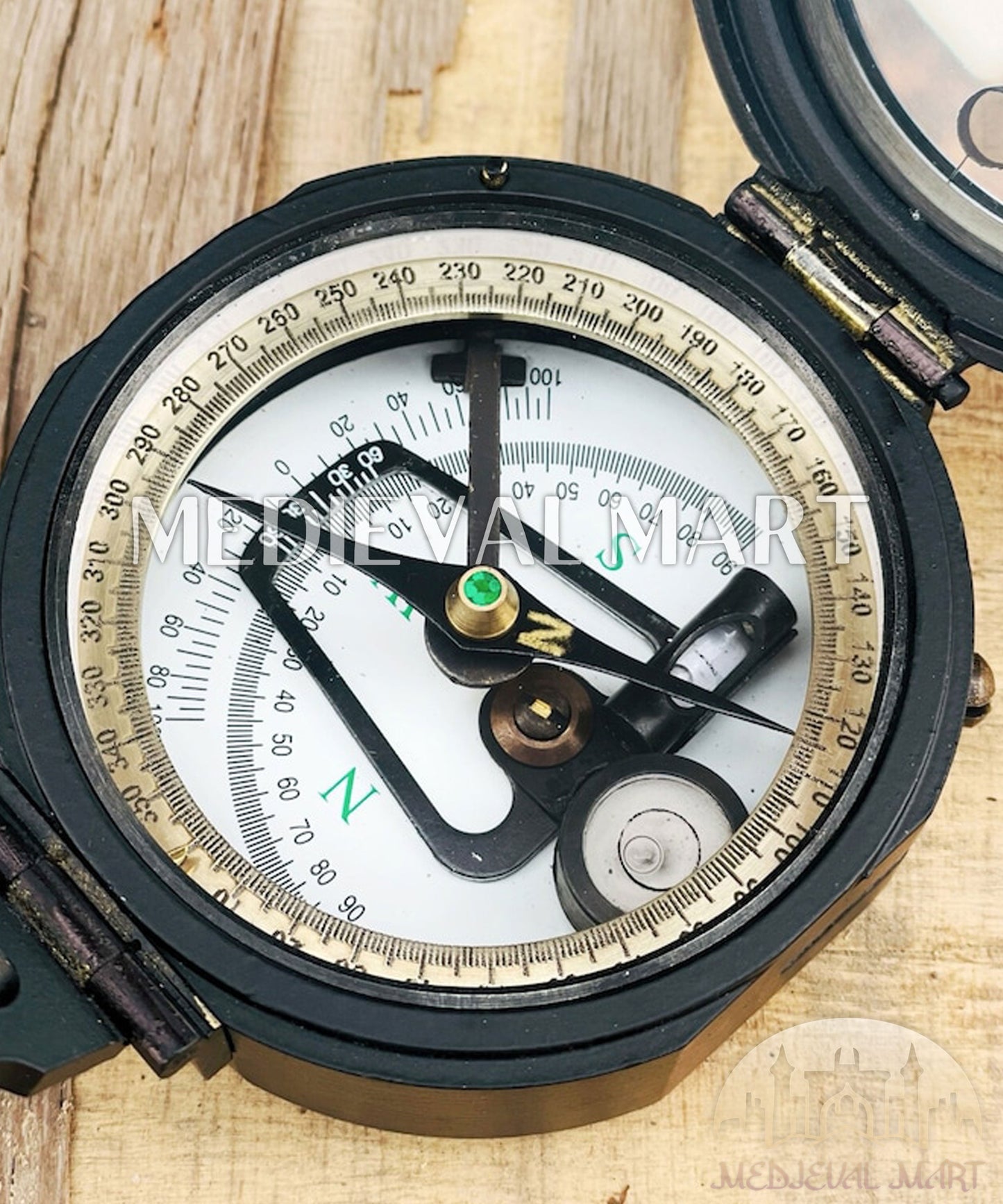 MEDIEVALMART Nautical Brass Brunton Working Compass Black Finish W/H Leather Case | Gift For Him