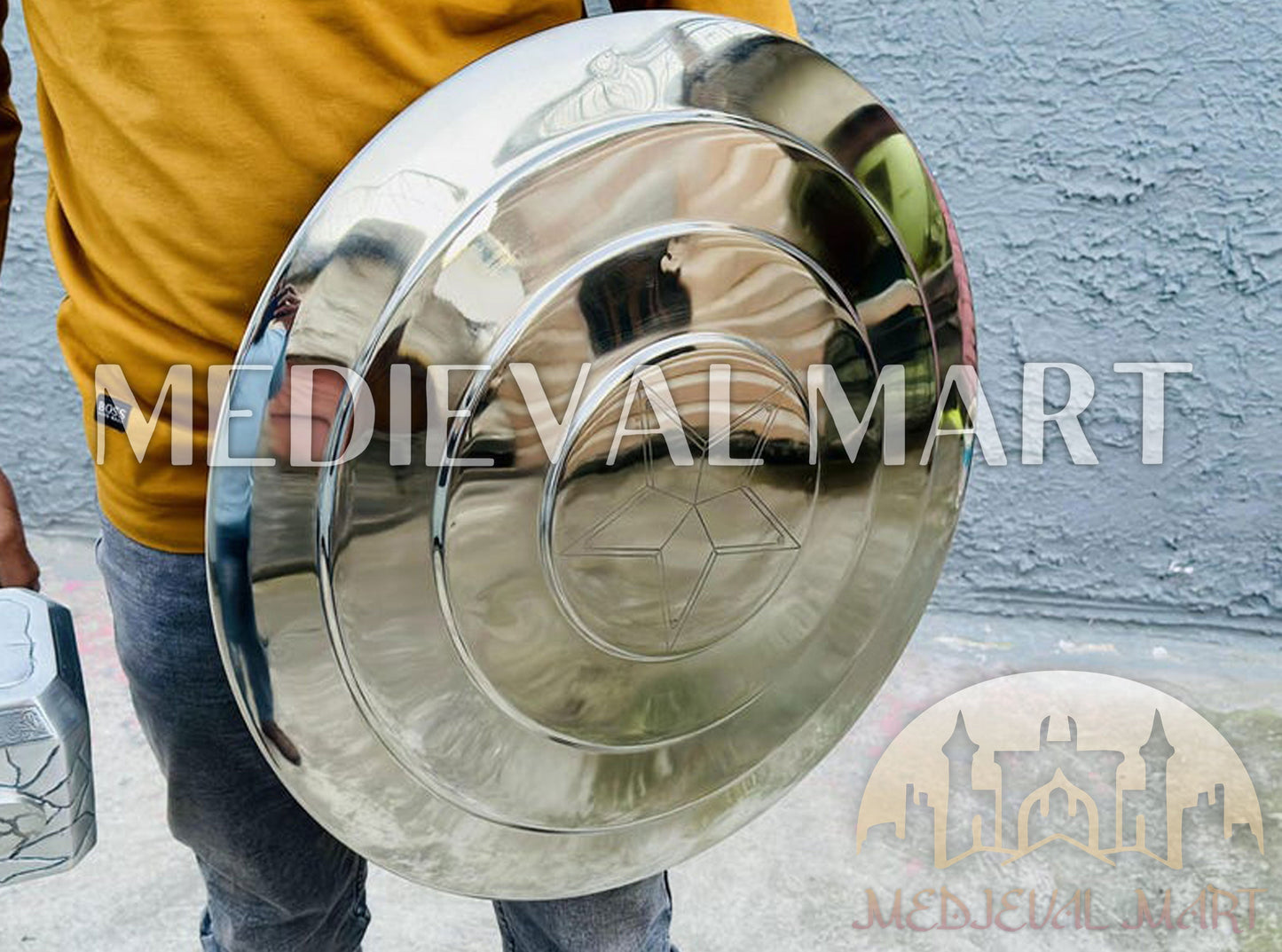 MEDIEVALMART Marvel Legend Captain America Shield Chrome Finish Marvel Prop Replica