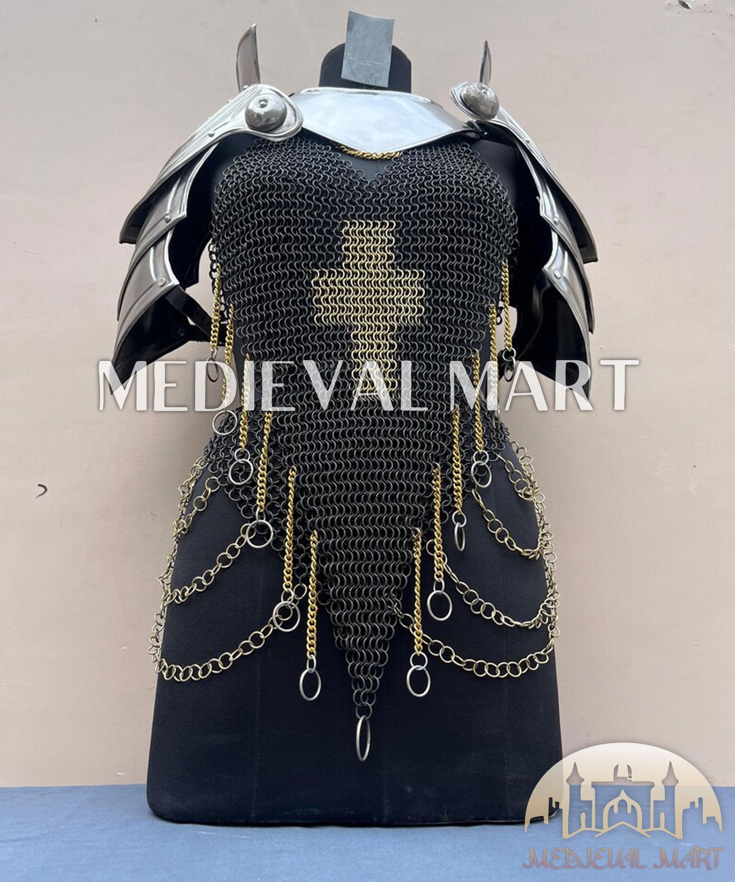 MEDIEVALMART (Isolara Dragonplate) Women’s Armor W/H Black (Dragonfang) Jesus Chainmail
