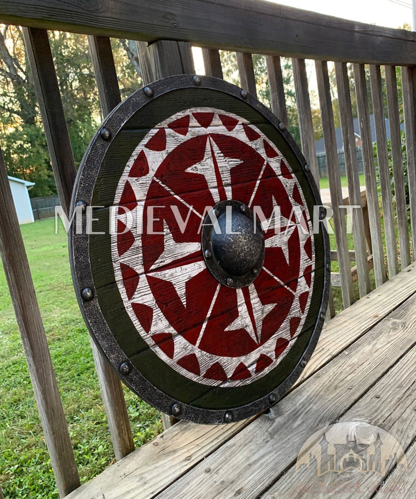 MEDIEVALMART Legendary Viking's Uhtred of Bamburgh Battleworn Iconic Viking Wooden Shield | Gifts For Dad