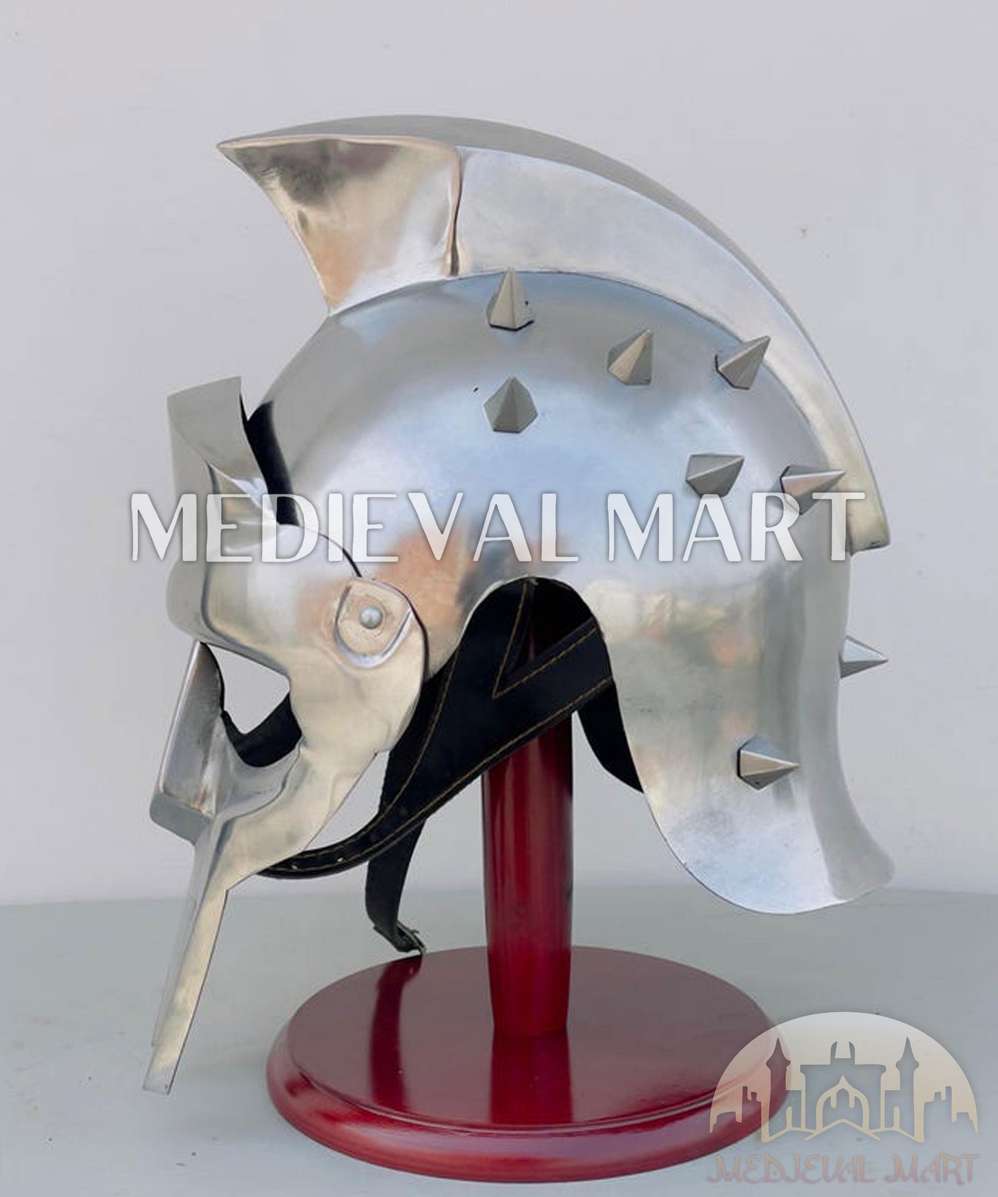 MEDIEVALMART "Gladiator" Silver Knight Roman Soldier Helmet W/H Free Stand | Gladiator Props