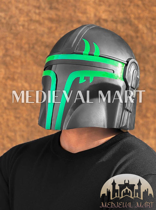MEDIEVALMART "The Mandalorian" Din Djarin Green Finish Helmet W/H Free Stand | Star Wars Props