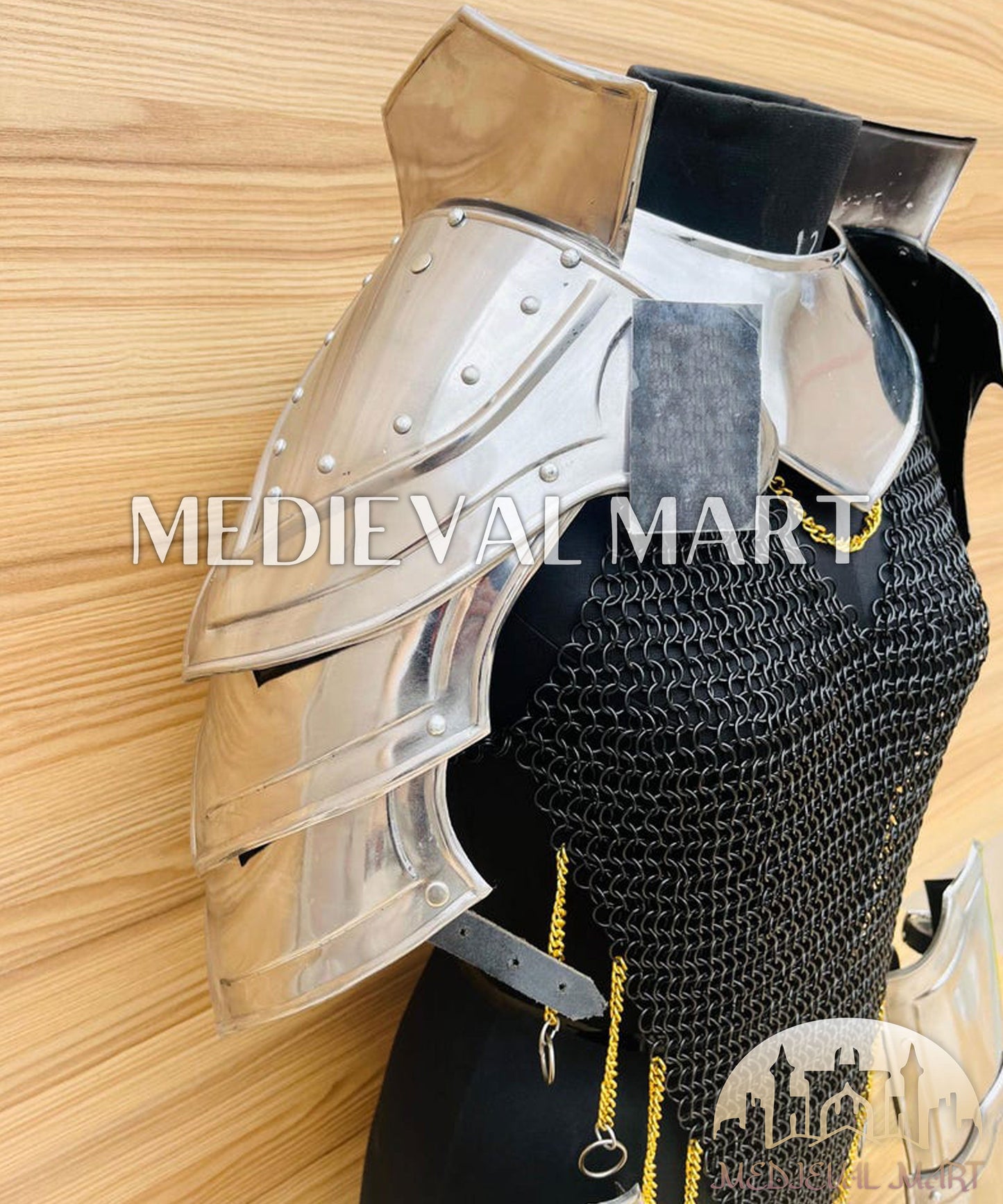MEDIEVALMART (Isolara Dragonplate) Women’s Armor W/H Black (DragonFang) Chainmail + Arms Armor