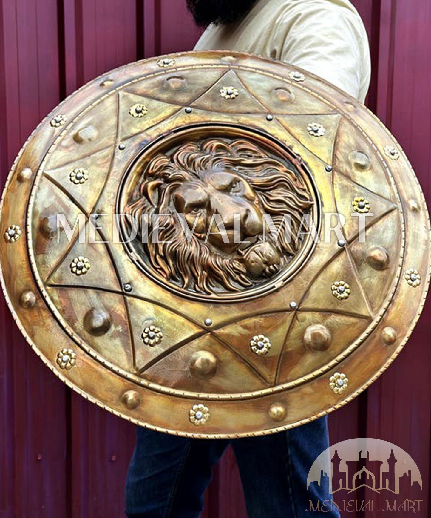 MEDIEVALMART Medieval Spartan Exclusive Lion Face Shield Antique Finish | Gift for Dad