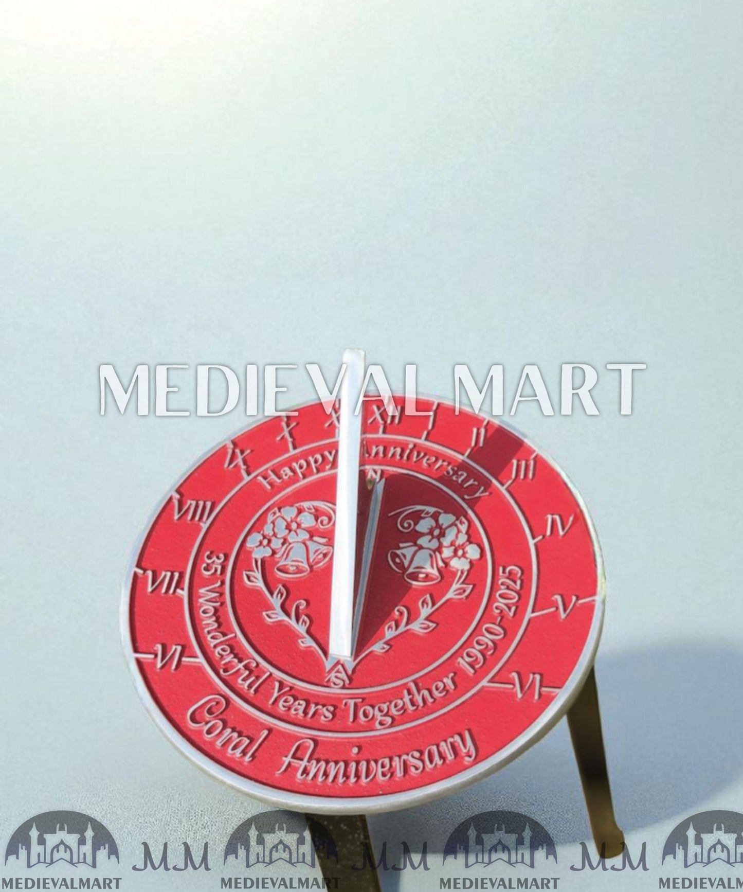 MEDIEVALMART 35th "Wonderful Years" Coral Anniversary Sundial Clock Gift For Parents Anniversary
