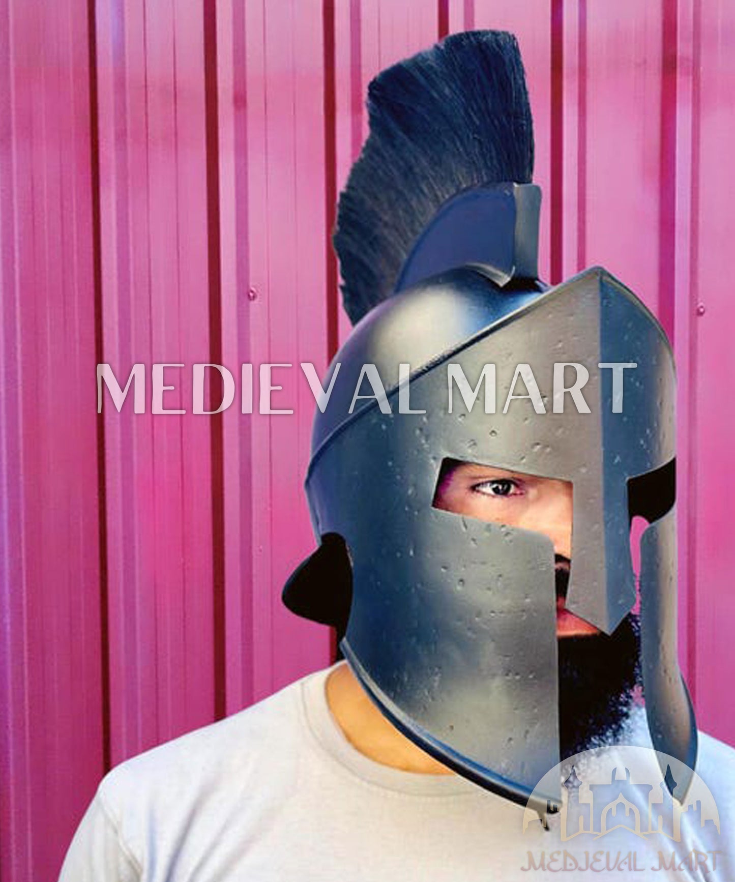 MEDIEVALMART "300" Movie King of Spartan Leonidas Black Finish Helmet W/H Free Stand | 300 Props